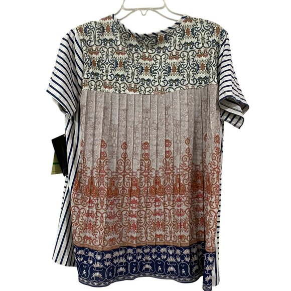 Striped & Paisley Multicolor Boho Top W/ Front Pockets By Multiples Size L NWT - Picture 6 of 7